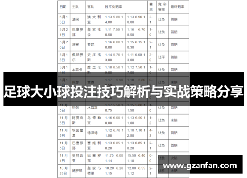 足球大小球投注技巧解析与实战策略分享